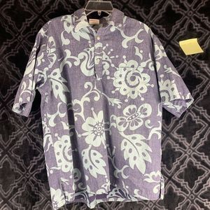 VTG Barefoot In Paradise Shirt Mens Extra Large Blue Floral Hawaiian Aloha Camp